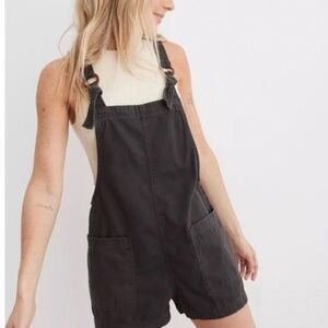 aerie Black Short Denim Overalls